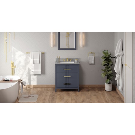 Jeffrey Alexander 30In. Blue Steel Katara Vanity, Steel Grey Cultured Marble Vanity Top, Undermount Rectangle Bowl VKITKAT30BSSGR